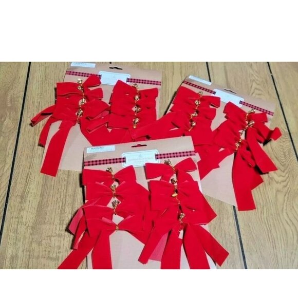 24 Mini Christmas Tree Bows w/Bells Decoration Bows Ornament Red 3 packs of 8 - Picture 1 of 4